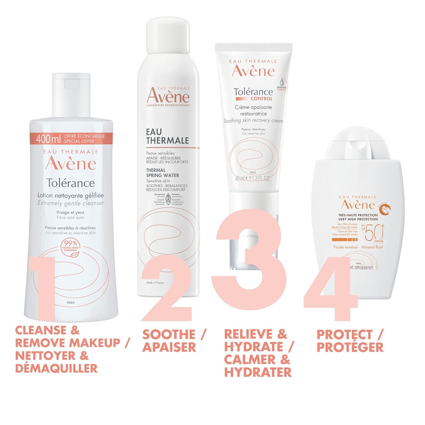 Eau Thermale Avene BUNDLE Tolerance Control Gel Cleanser + Cream, Soothing Skin Recovery Cream, for all types of hypersensitive skin, reactive skin
