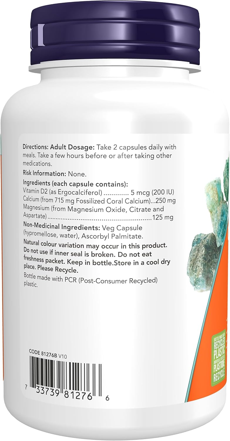 NOW Supplements, 珊瑚鈣加強版,骨骼健康*,健康酸鹼平衡*,100粒素食膠囊