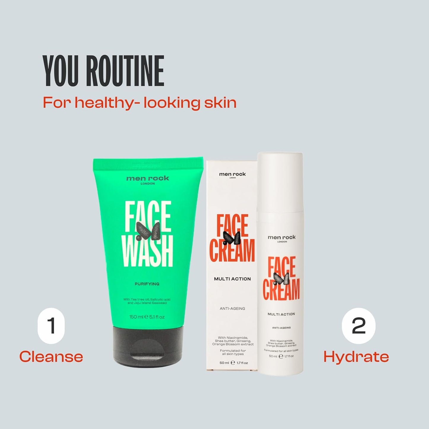 Men Rock 净肤洁面乳 - 男士保湿洁面乳,含茶树油 - 保湿洁面乳 - 男士护肤产品 - 150 毫升