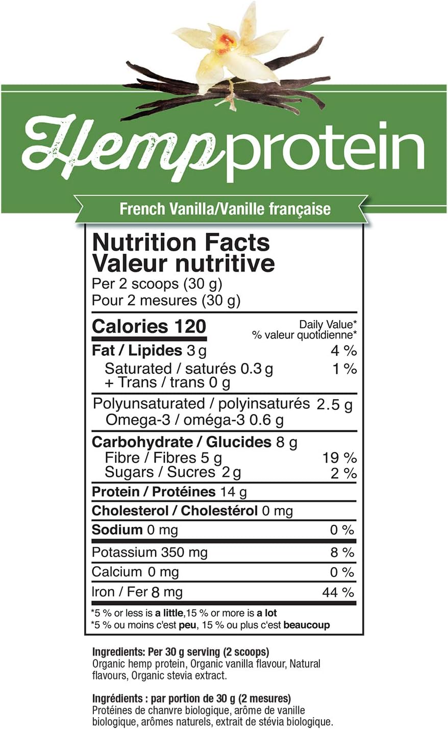 Prairie Naturals Organic Raw Hemp Protein - French Vanilla Flavour 400 gram