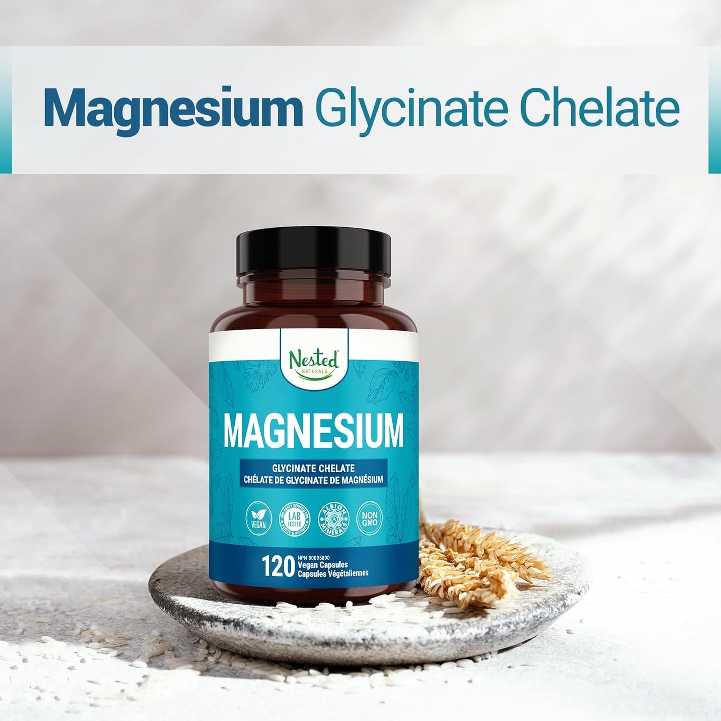 Nested Naturals 甘氨酸鎂螯合物 - 200 毫克螯合鎂補充劑,用於緩解肌肉痙攣、增強放鬆和改善睡眠支持 - 100% Albion TRACCS 緩衝甘氨酸鎂 - 120 粒純素鈣…