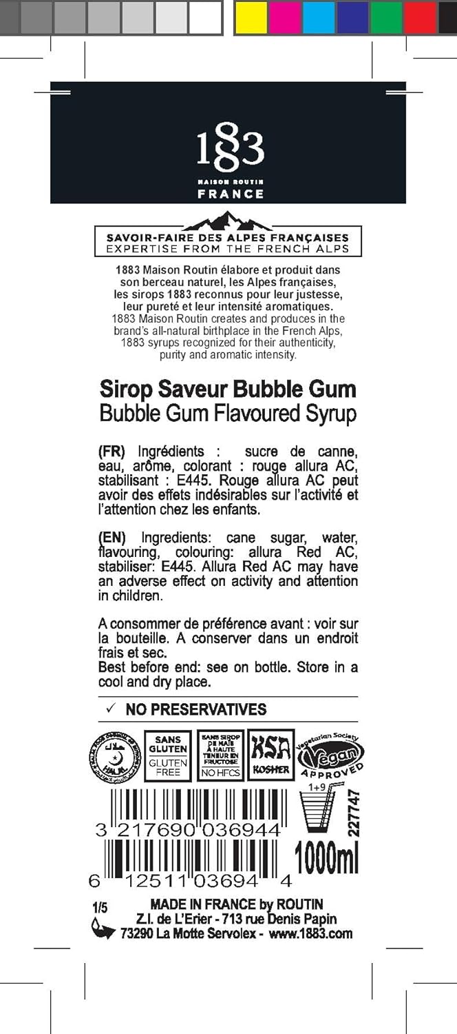 1883 Maison Routin Bubble Gum Flavour Syrup, 1L Glass bottle