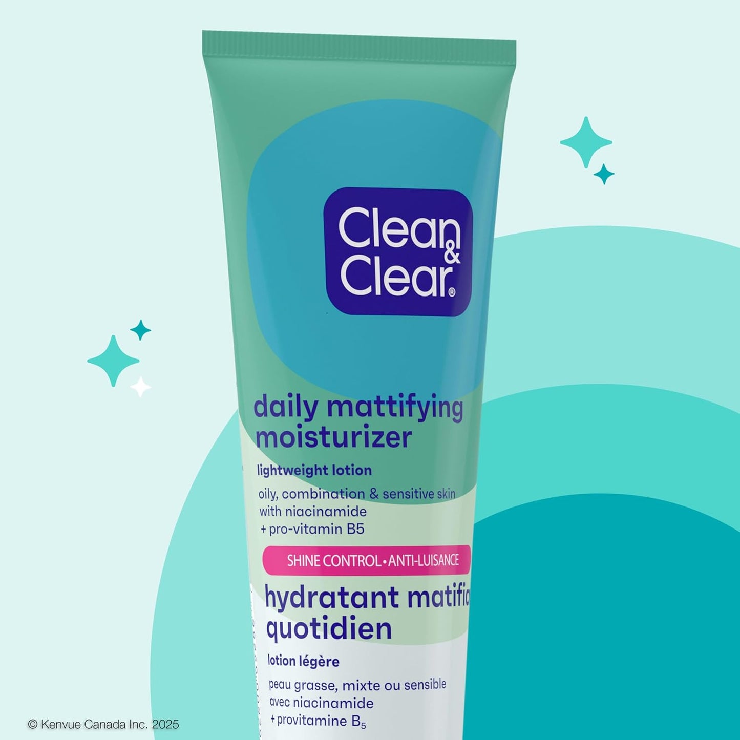 Clean & Clear Daily Mattifying Facial Moisturizer, Shine Control Face Lotion with Niacinamide & Pro-Vitamin B5 for Oily, Combination, & Sensitive Skin Care, Non-Comedogenic, 100 ml