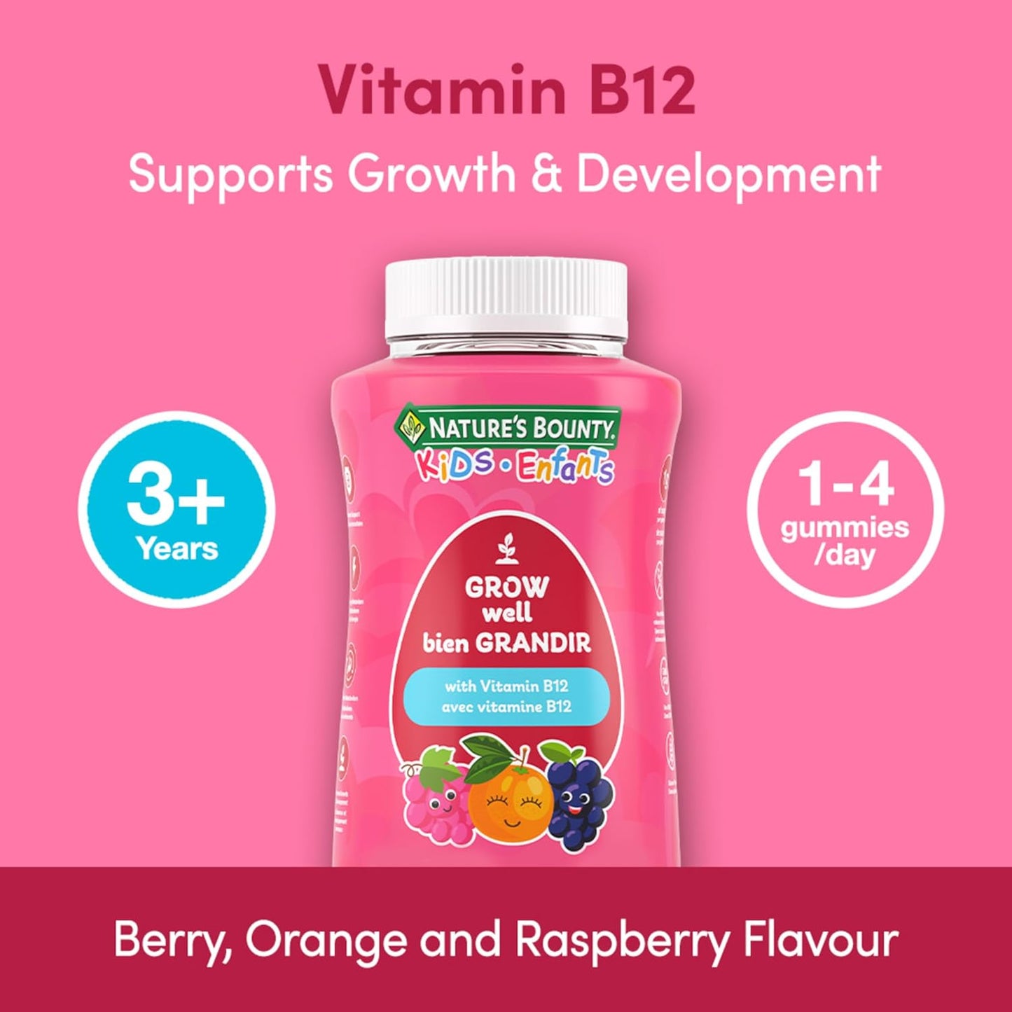 自然之宝儿童维生素 B12 助您健康成长,每粒软糖仅含 1 克糖,适用于维生素 B12 缺乏症,促进能量和营养代谢,支持免疫系统,促进生长发育,300 克