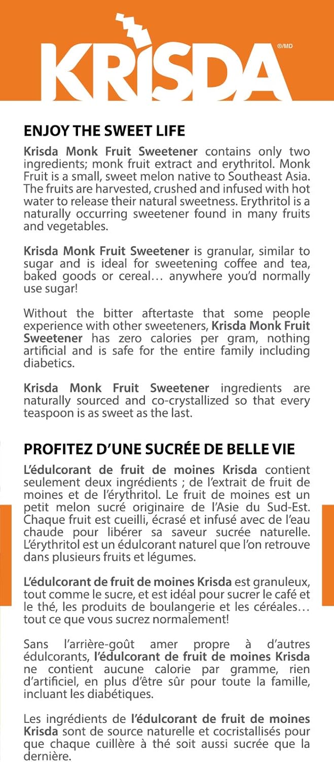 Krisda Monk Fruit Spoonable Natural TableTop Sweetener, 454 Grams