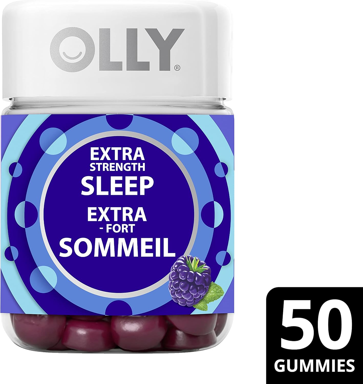 OLLY Extra Strength Sleep Gummy Supplement sleep aid Blackberry Zen blend of Melatonin, L-Theanine & Botanicals 25 day supply 50 gummies
