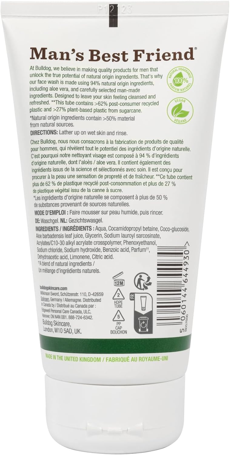 Bulldog Skincare Original Face Wash and Cleanser for Men, 150 mL