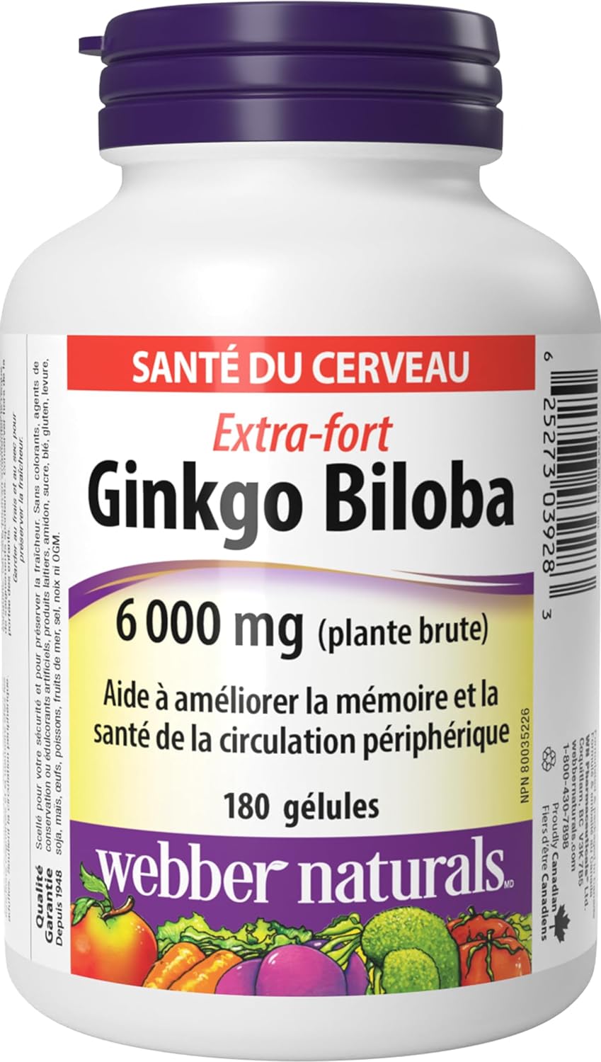 Webber Naturals 银杏叶 6000 毫克,180 粒软胶囊,有助于增强认知功能和记忆力