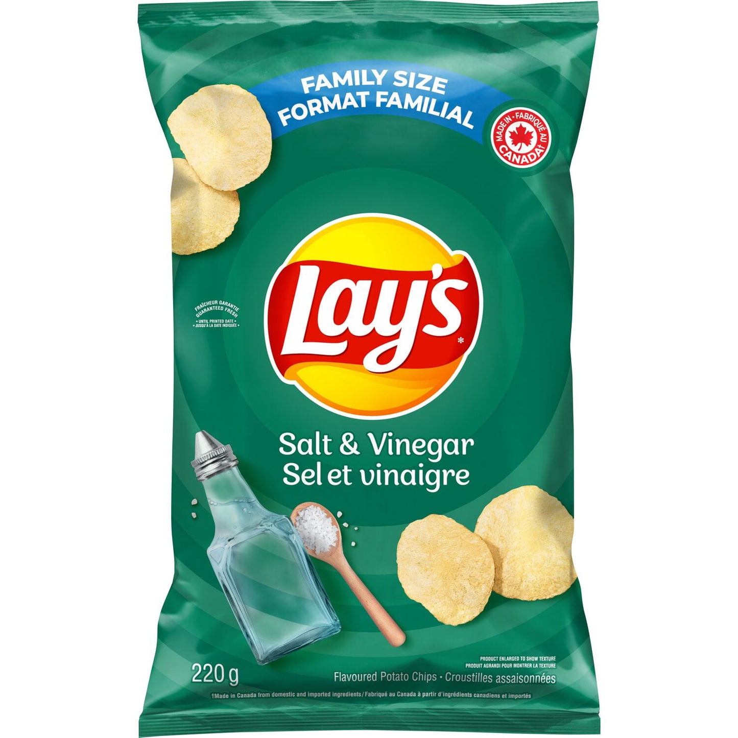 Lay's Salt & Vinegar flavoured Potato Chips, 220 g.