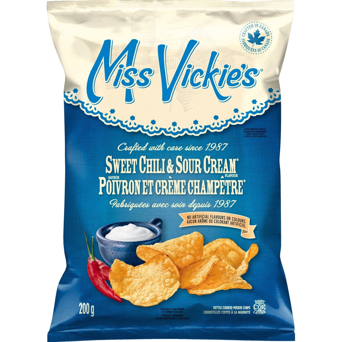 Miss Vickie's Sweet Chili & Sour Cream flavour Kettle Cooked Potato Chips, 200 g.