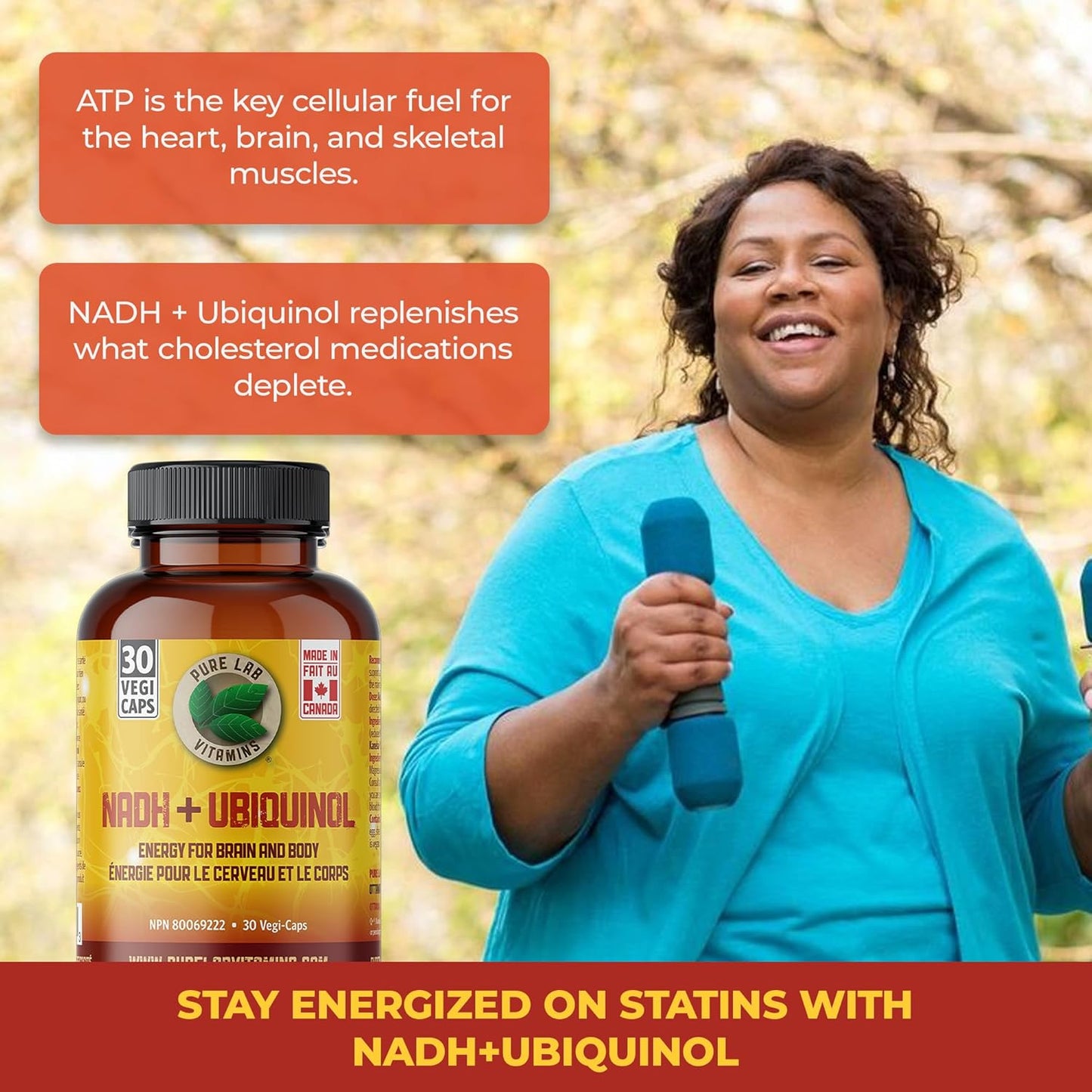 Pure Lab Vitamins | NADH Nicotinamide Adenine Dinucleotide + Coq10 Ubiquinol | 30 Capsules | Vitamin B3 Supplement | B3 Vitamin Nicotinamide Supplement | Brain Energy, Mental Clarity Supplemet