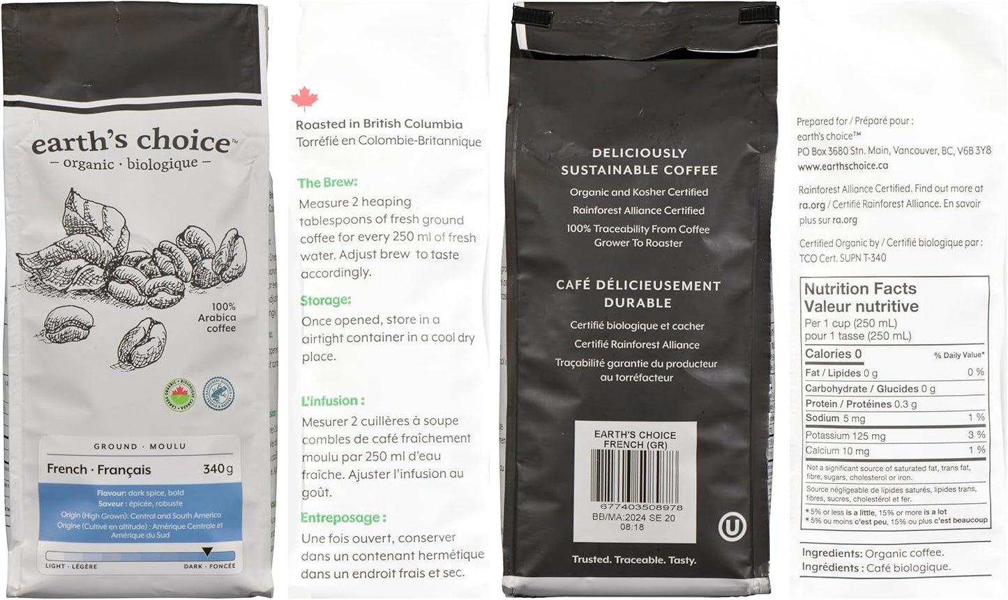 Earth's Choice 有機咖啡,法式研磨,6 包,340 克