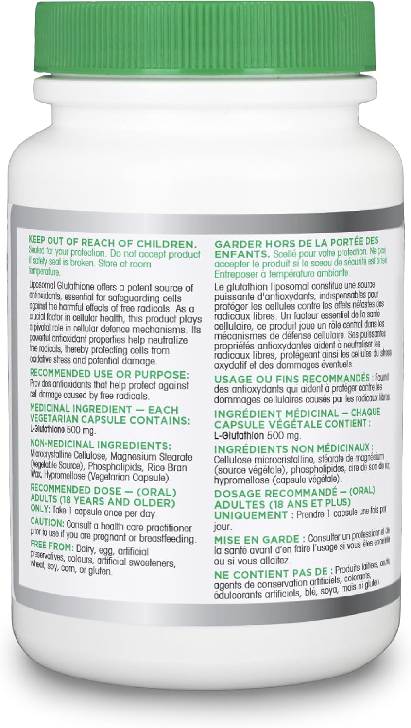 Organika 加拿大制造脂质体 L-谷胱甘肽 500 毫克 - 吸收率高,强效抗氧化,增强免疫力,帮助组织修复,排毒 - 30 粒胶囊,30 天用量