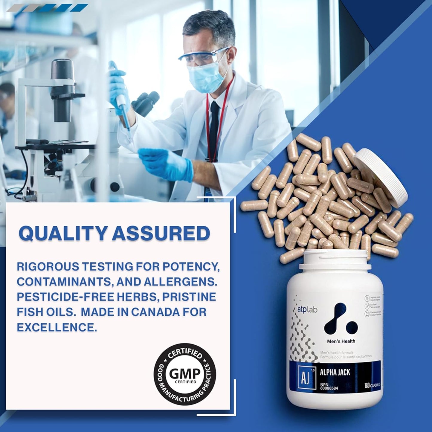 ATP LAB - Alpha Jack 180粒胶囊,30天用量 - 男士健康补充剂 - 能量支持和天然补充剂 - 男士抗氧化补充剂 - 加拿大配方和制造