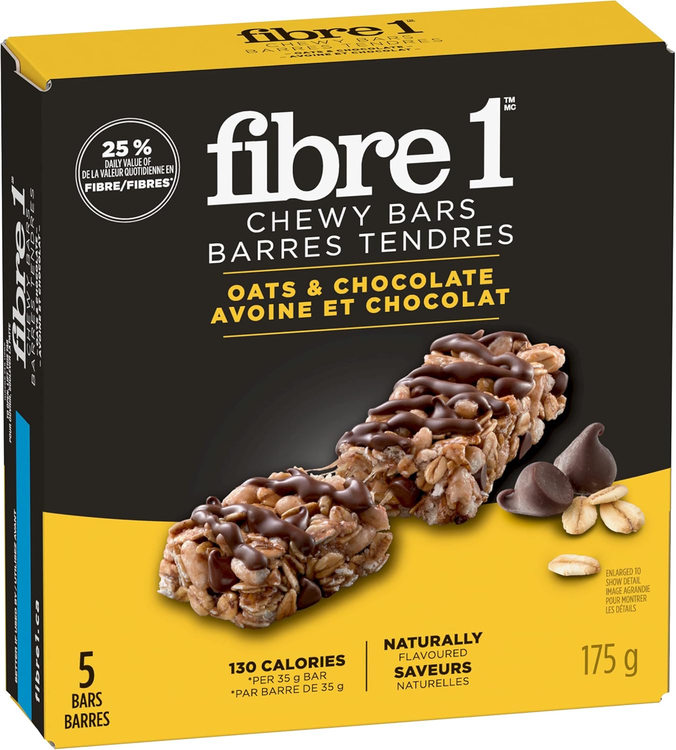 FIBRE 1 Oats and Chocolate Chewy Bars, Naturally Flavoured, Pack of 5 Bars, Snack Bars