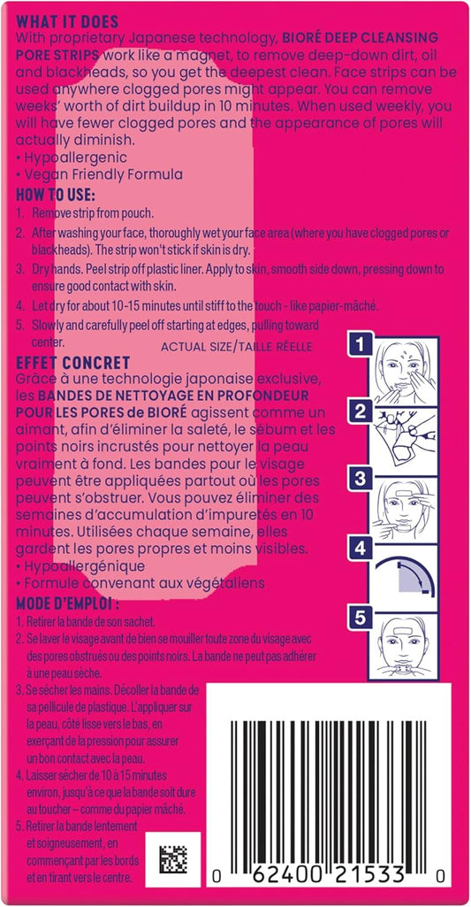 Bioré Deep Cleansing Pore Strips for Instant Facial Pore Unclogging and Blackhead Removal (8 Count)