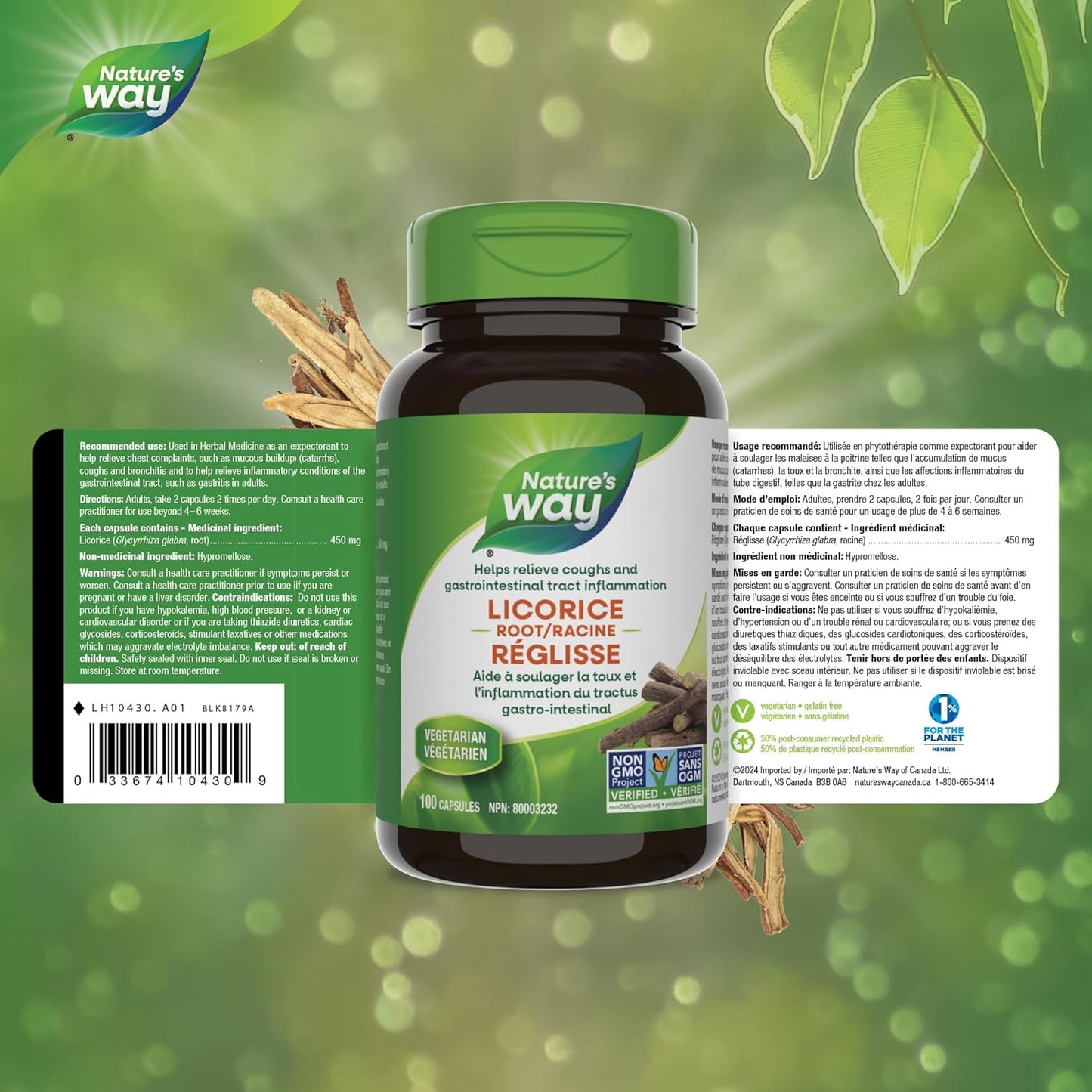 Nature's Way 甘草根素食胶囊,适用于泌尿道和肠道炎症,100 粒