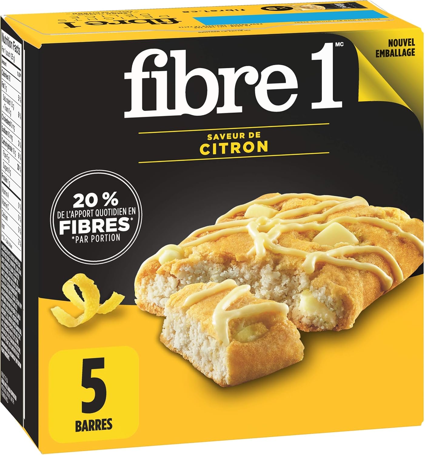 Fibre 1 Delights Bar 柠檬味,5条装,125克 & Delights 肉桂卷味,5条装