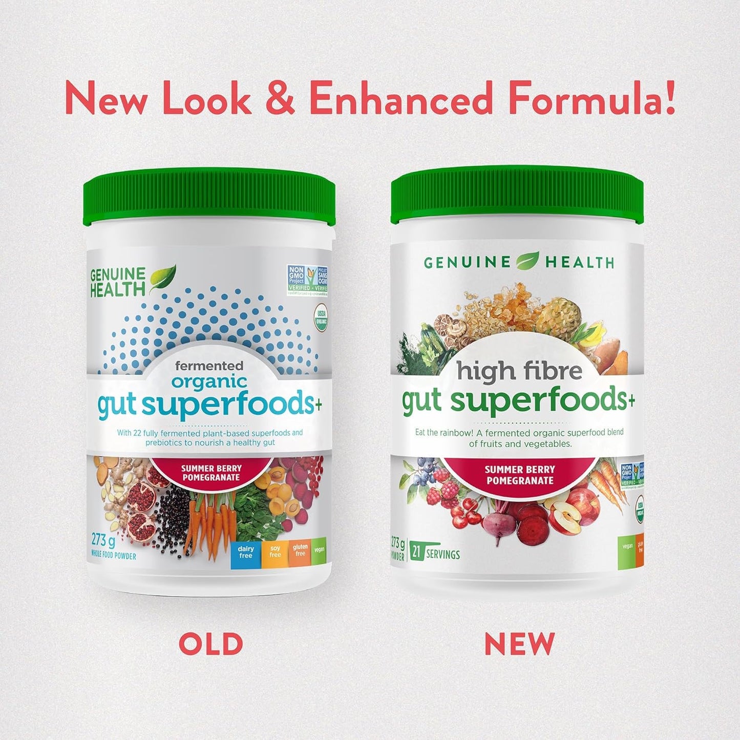 Genuine Health High Fibre Gut Superfood – Organic Fruit & Vegetables Powder, Natural Fibre Supplement - No Sugar Added, Vegan, Gluten-Free, USDA Organic, Non-GMO – Unflavoured, 21 Servings