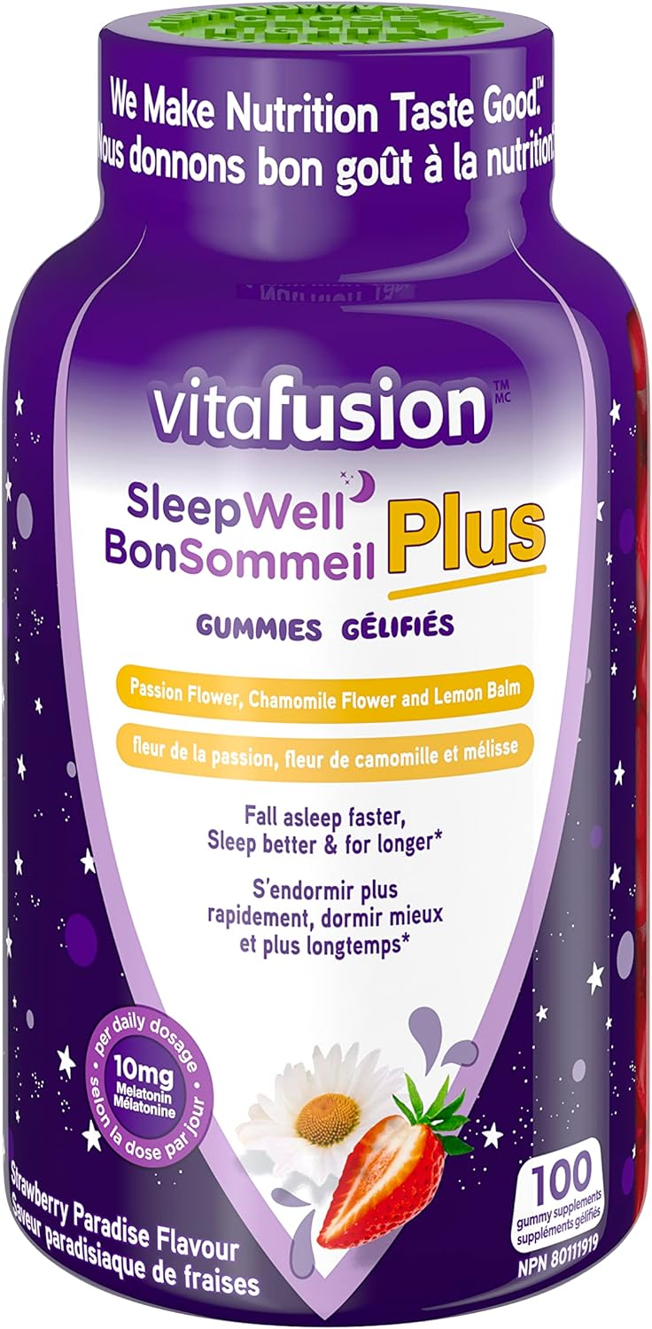 Vitafusion Sleepwell Plus 成人維生素軟糖,每日劑量含 10 毫克褪黑激素,有助於改善睡眠質量,100 粒裝,包裝可能有所不同