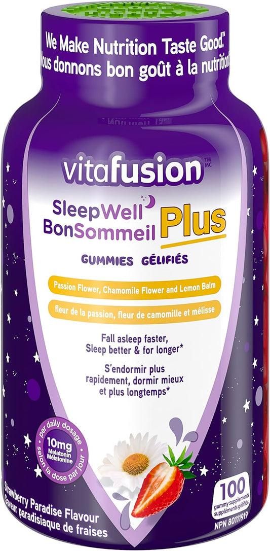 Vitafusion Sleepwell Plus 成人維生素軟糖,每日劑量含 10 毫克褪黑激素,有助於改善睡眠質量,100 粒裝,包裝可能有所不同