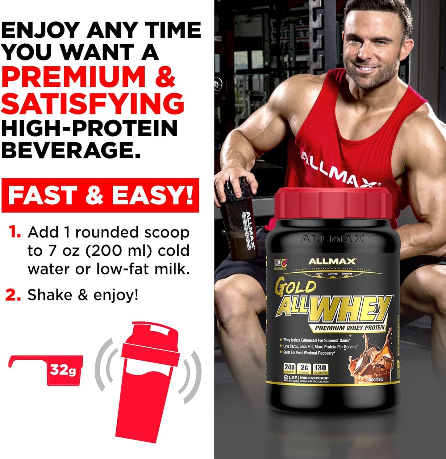 ALLMAX Nutrition - AllWhey Gold - 100% 乳清蛋白 + 优质乳清分离蛋白 - 香草味 - 5 磅