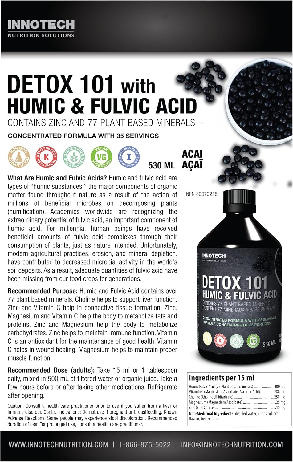 Innotech Nutrition Detox 101 with Humic and Fulvic Acid, Acai Green Tea- 500ml