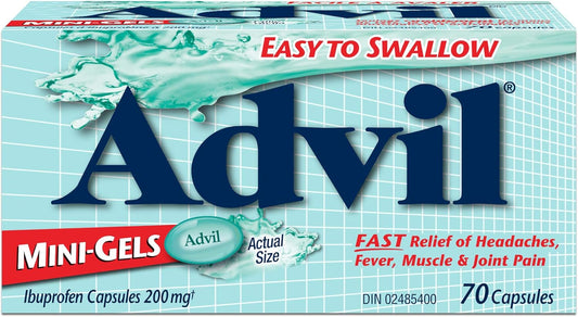 Advil 常规强度布洛芬止痛迷你胶囊,快速缓解偏头痛、背部、颈部、关节和肌肉疼痛,200 毫克(70 粒胶囊)