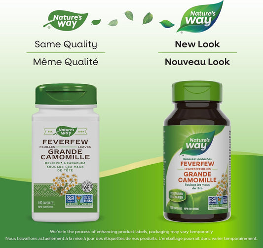 Nature's Way Feverfew Leaves, Helps Relieve Headaches, 380mg of Feverfew herb per capsule, 100 Vegetarian Capsules