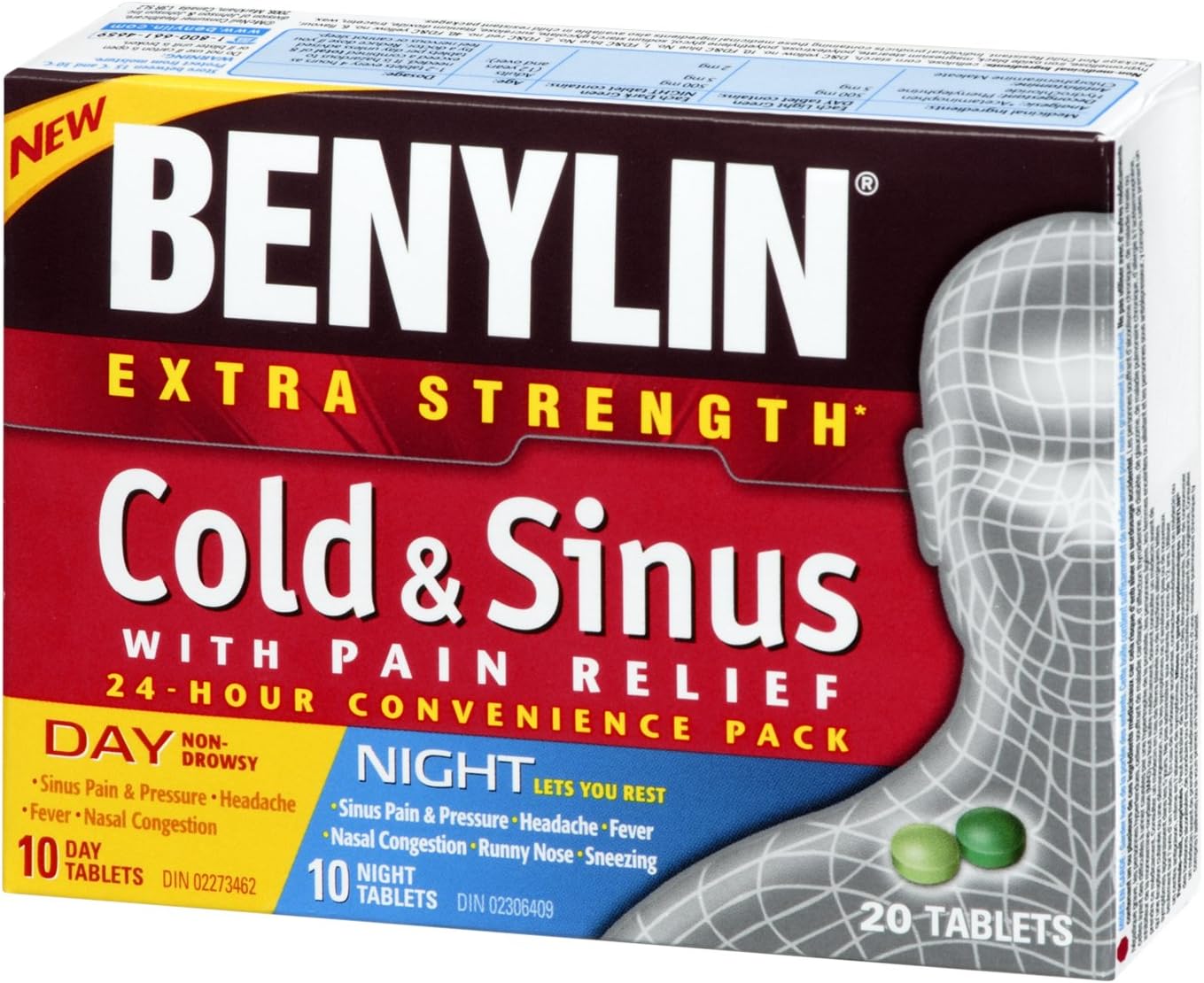 BENYLIN 强效感冒和鼻窦炎胶囊,缓解感冒和鼻窦炎症状,日夜均可服用,方便装,20 粒