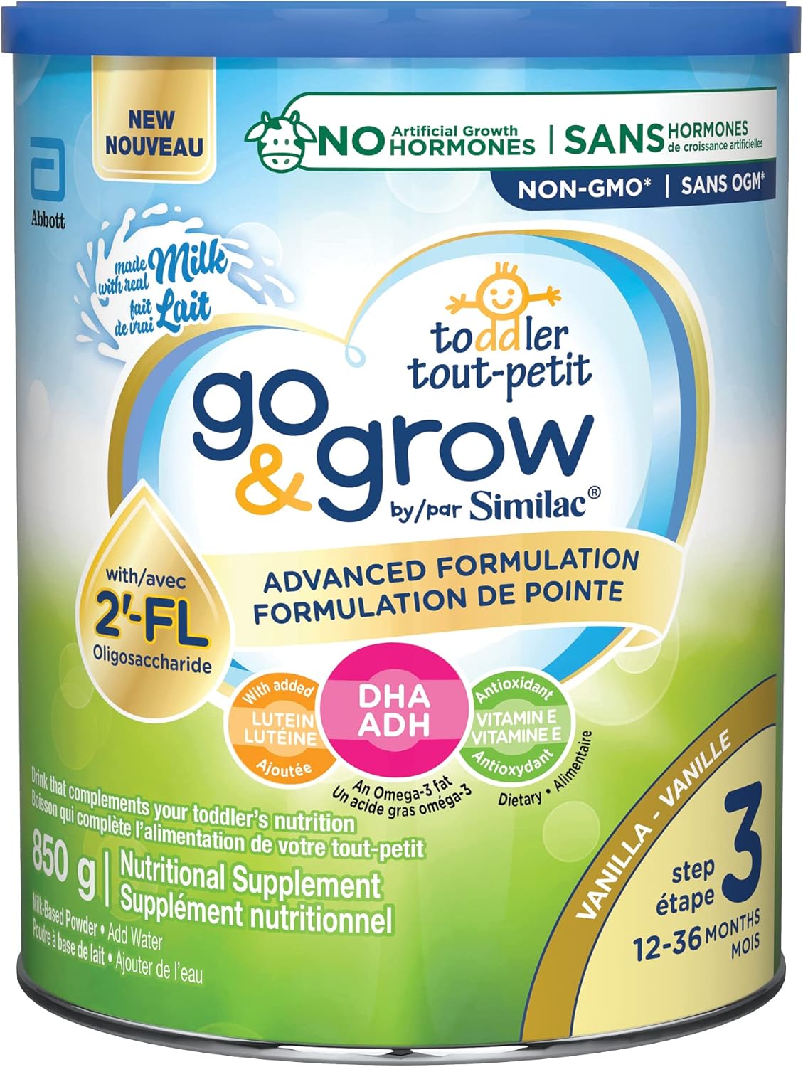 Similac Go & Grow Step 3 Toddler Drink with 2'-FL. Immune Support Innovation: 2'-FL, Powder, 12-36 Months, Vanilla Flavour, 850 grams