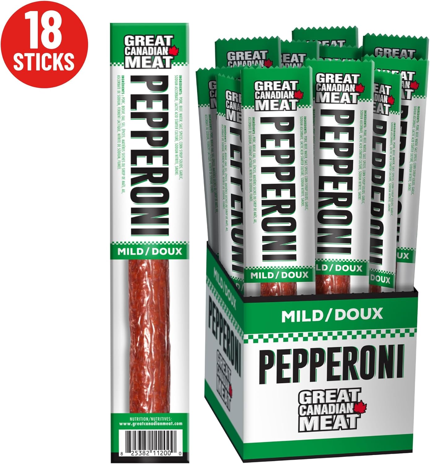 Mild Pepperoni Sticks Box 18 x 22g Caddy by Great Canadian Meat, Meat Snacks, Meat Sticks For Carnivores. Perfect For Snacking, Gluten Free, High In Protein
