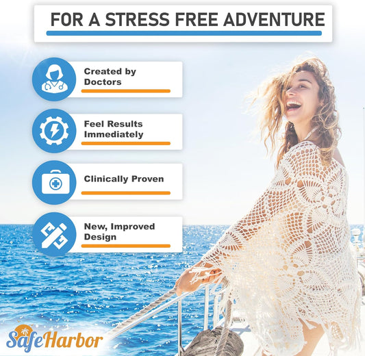 SafeHarbor Motion Sickness Wristbands | 2 Anti Nausea Travel Wrist Bands for Your Cruise Essentials | Natural Nausea Relief and Sea Sickness Bracelets for Children and Adults (2, 2, Count)