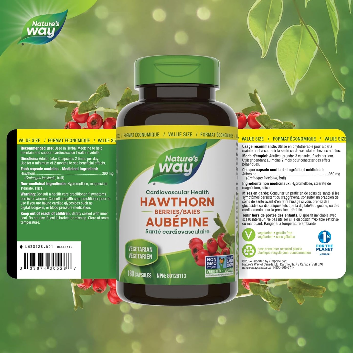 Nature's Way Hawthorn Berries – Cardiovascular Health Support – Heart Health - Premium Herbal Supplement - 180 Vegetarian Capsules, Value Size