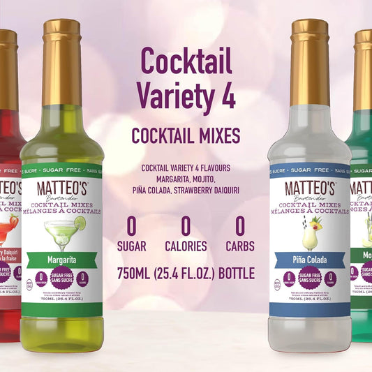 Matteo 的无糖鸡尾酒混合料 - 多种包装 - 零糖调酒师灵感鸡尾酒 - 饮料调味糖浆 - 调味糖浆 - 派对的理想选择 - 不含酒精 - 25.4 盎司,4 包