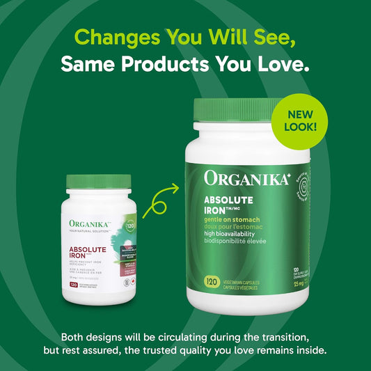 Organika 加拿大製造的絕對鐵 - 雙甘氨酸鐵 - 高利用率,溫和不傷胃,提高鐵含量 - 有益於女性和素食者 - 120 粒膠囊