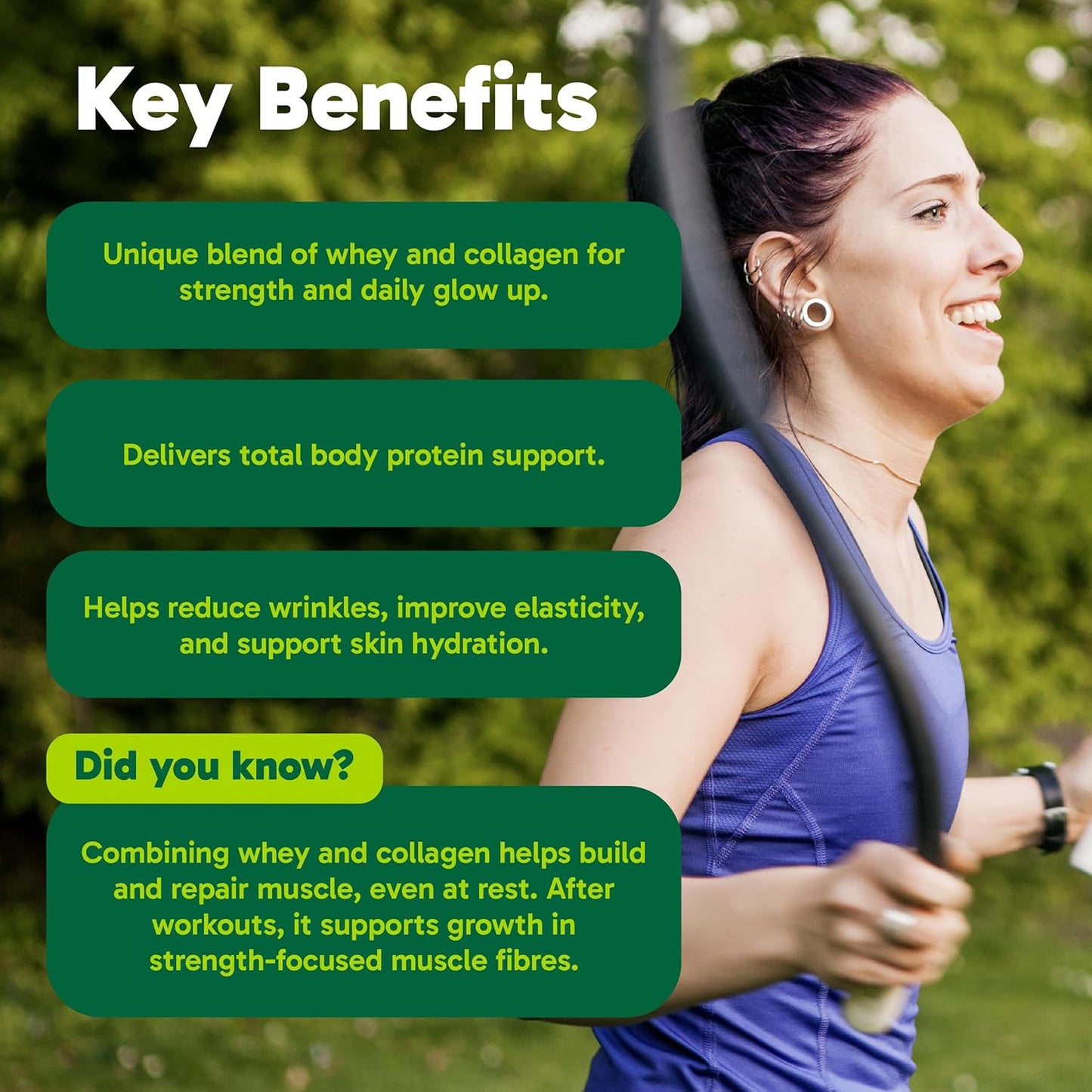 Organika 乳清分离蛋白粉,添加胶原蛋白肽和益生菌,易于消化 - 21 克蛋白质,5 克纤维 - 有助于增强力量和瘦肌肉 + 帮助恢复 - 无味 - 580 克