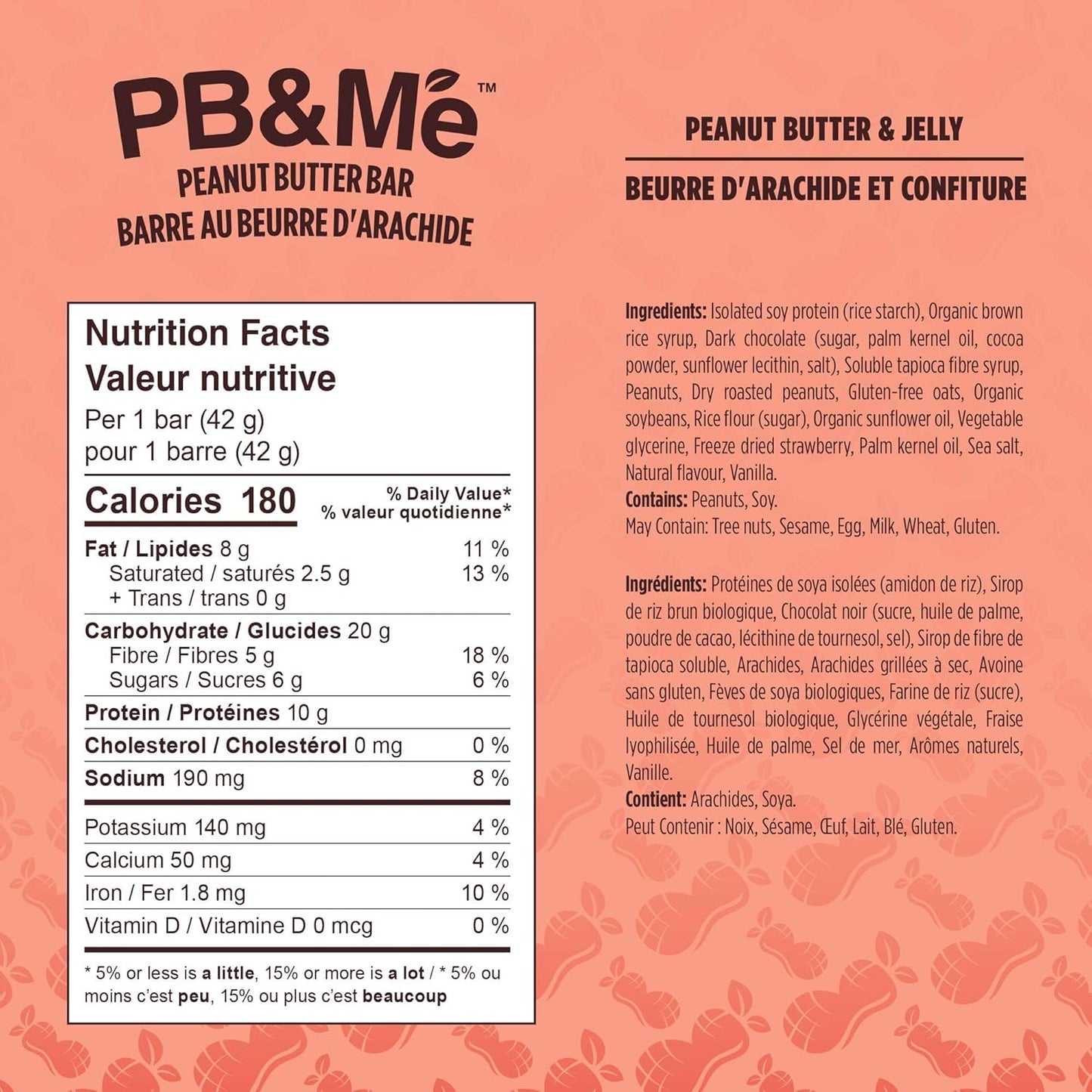 PB&Me Peanut Butter Protein Bars –Peanut Butter & Jelly, 10g Protein, Low Sugar, High Fiber, No Artificial Sweeteners or Preservatives, Meal Replacement, 5-Pack, Snack Bars for Work, Gym & Travel
