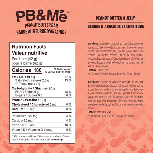 PB&Me Peanut Butter Protein Bars –Peanut Butter & Jelly, 10g Protein, Low Sugar, High Fiber, No Artificial Sweeteners or Preservatives, Meal Replacement, 5-Pack, Snack Bars for Work, Gym & Travel