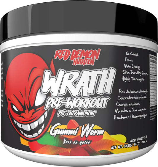 Red Demon Wrath 鍛鍊前粉末 - 強勁泵感、源源不絕的能量、高度集中註意力 - 20 份,軟糖蟲