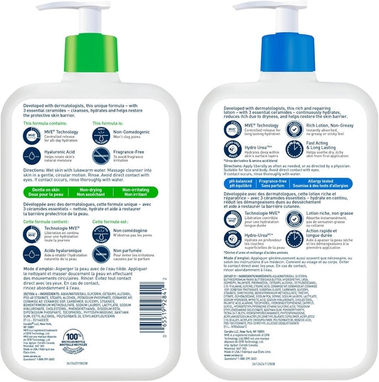 CeraVe Face Wash & Moisturizing Lotion BUNDLE. Gentle Hydrating Face Cleanser & Intensive Moisturizing Lotion, for Dry to Very Dry Skin, Fragrance-Free, Developed with Dermatologist