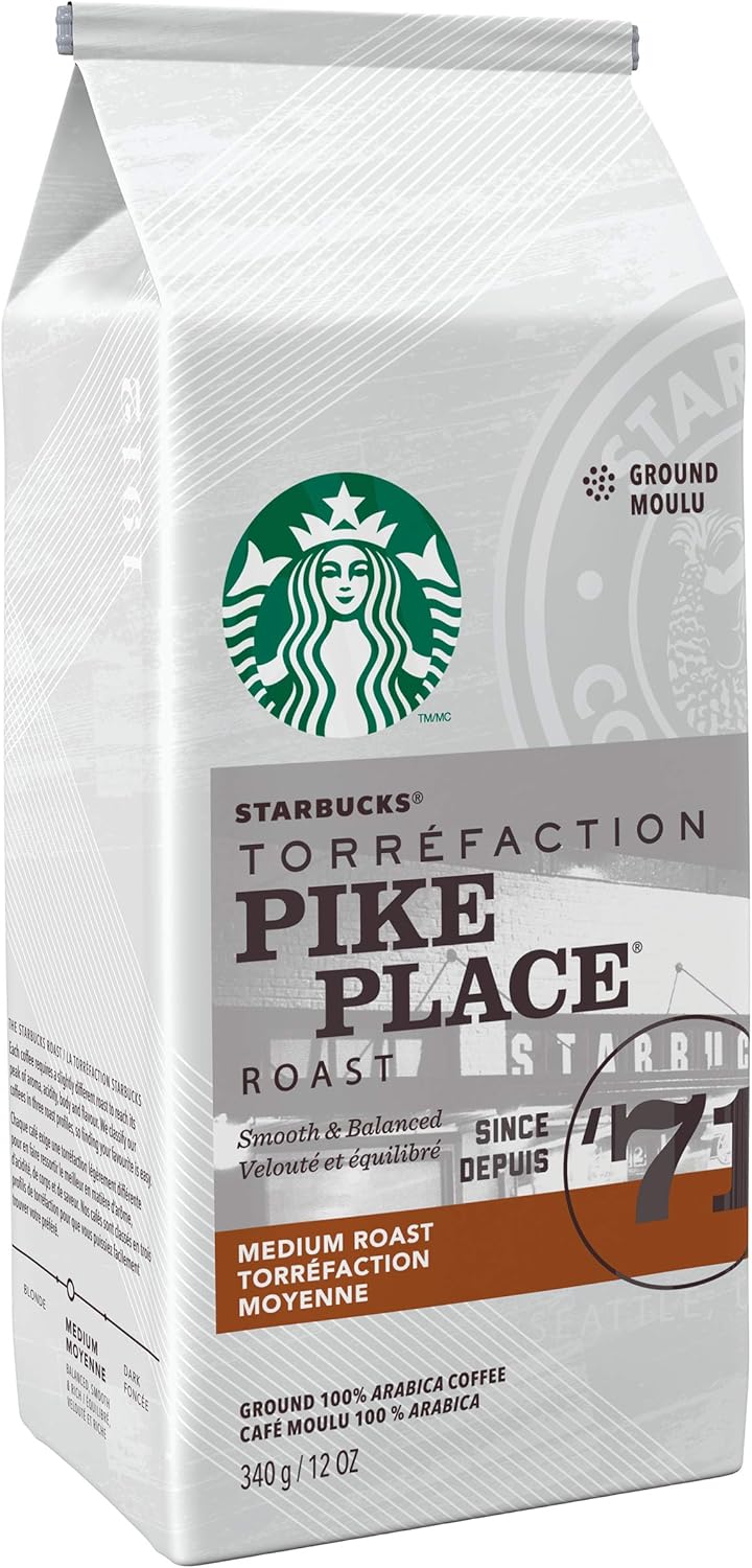 星巴克焦糖味和派克市場中度烘焙研磨咖啡,100% 阿拉比卡咖啡豆 - 6 x 340 克包(2040 克)