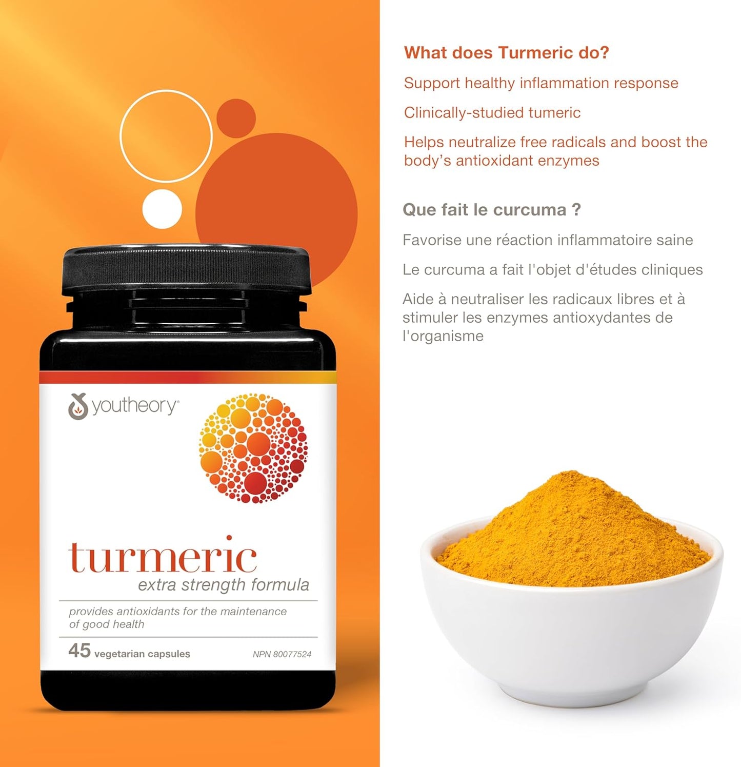 Youtheory Turmeric Curcumin with Black Pepper, Powerful Antioxidant Properties to Help Relieve Joint Inflammation, 45 Capsules