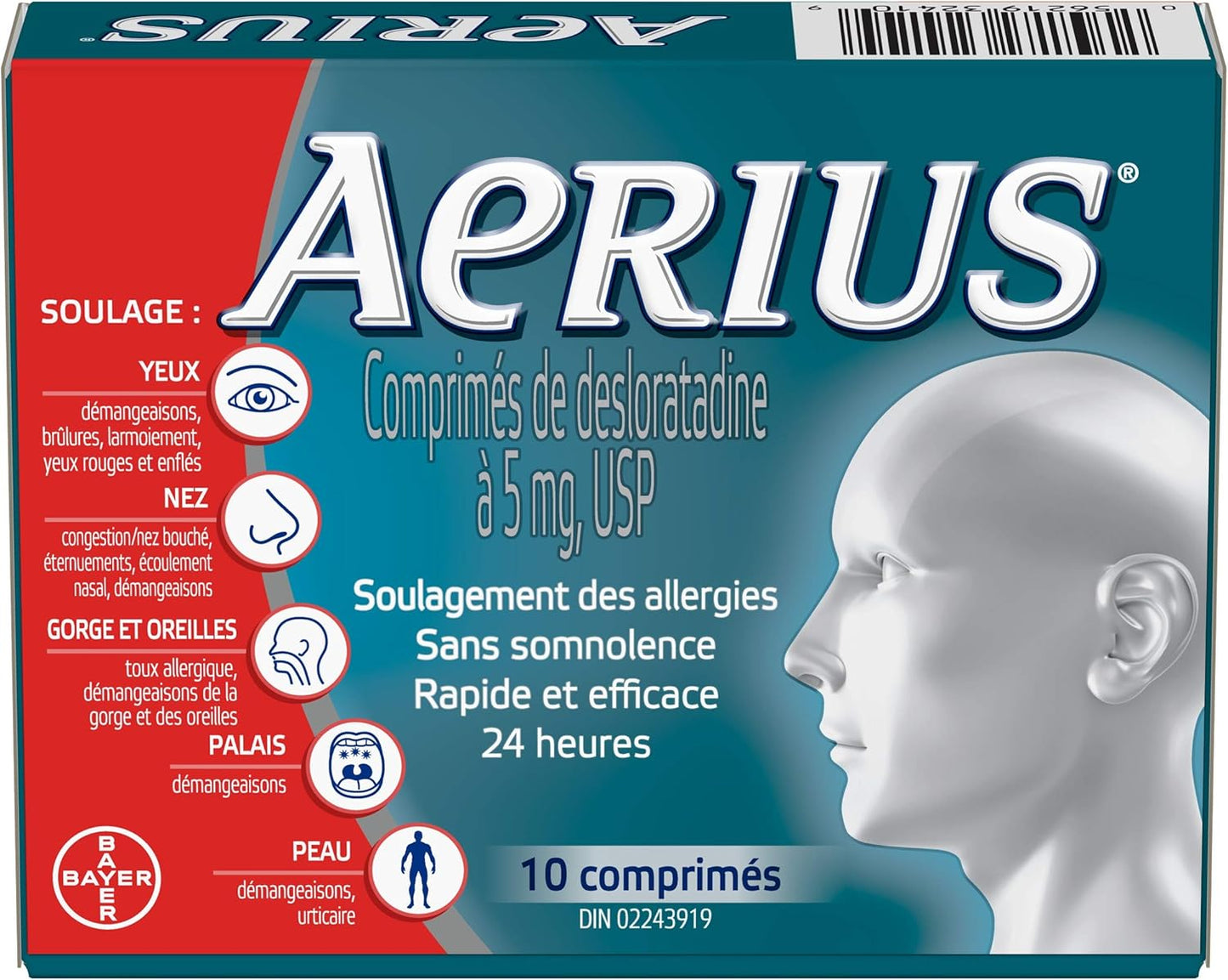 Aerius Allergy Medicine, Fast Relief, 24-Hour, Non-Drowsy, 15 Symptoms, 10 Tablets