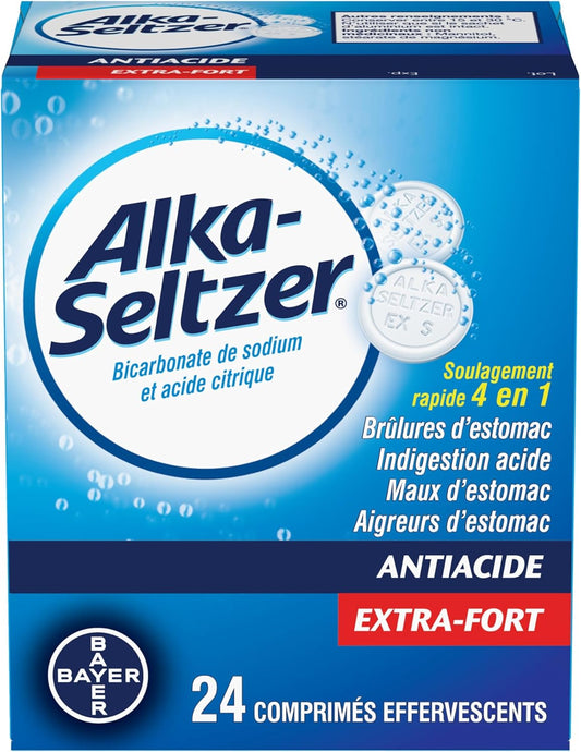 Alka-Seltzer 抗酸剂胃灼热缓解泡腾片 - 强效片剂,用于缓解胃灼热、胃酸、胃部不适,含碳酸氢钠和柠檬酸,24 片泡腾片
