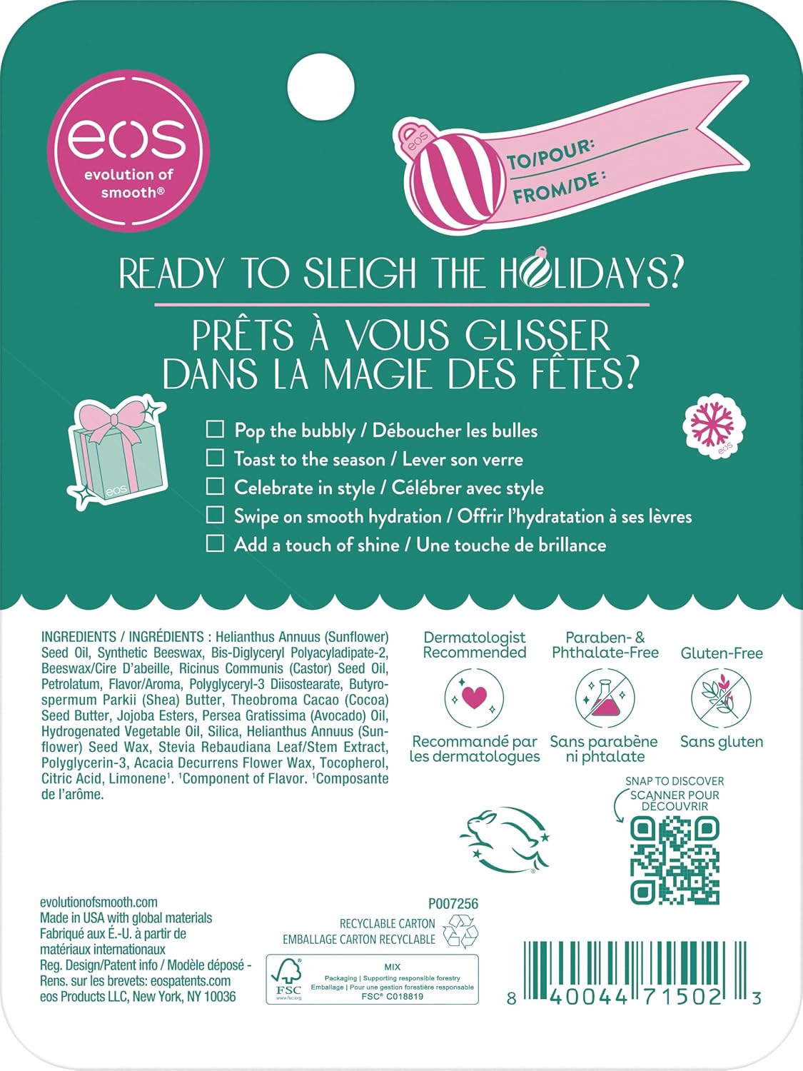 eos Holiday Collection Candy Cane Swirl and Pink Champagne Super Balm, 20ml, 2 pack