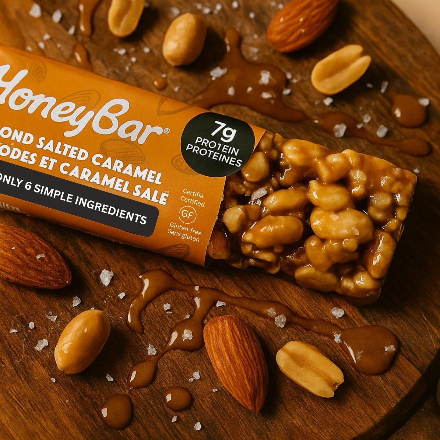 HoneyBar 零食棒,杏仁咸焦糖,无麸质,非转基因,素食,40 克,杏仁咸焦糖,5 条