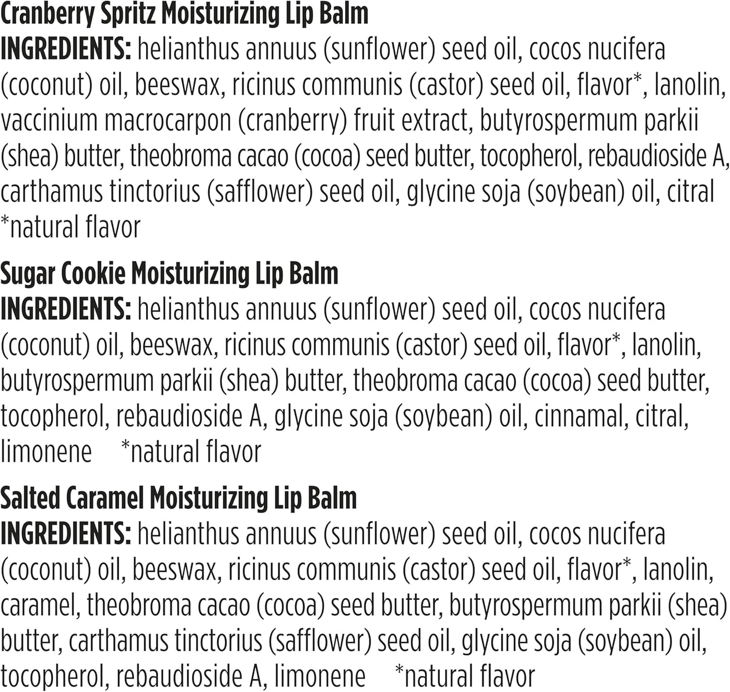 Burt's Bees 100% 天然保湿润唇膏,适用于干燥皲裂的嘴唇,令双唇柔软水润 - 3 支装 - (舒适季节)糖饼干、蔓越莓喷雾、咸焦糖
