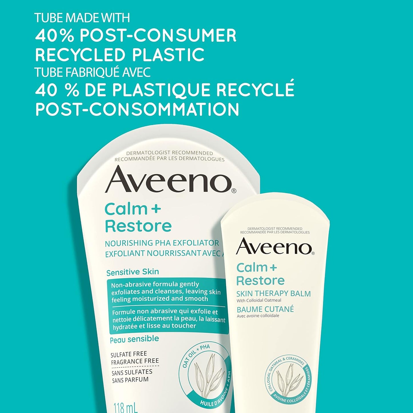 Aveeno Calm + Restore Nourishing Oat Facial Cleanser for Sensitive Skin & Calm + Restore Nourishing PHA Exfoliator 118mL,1