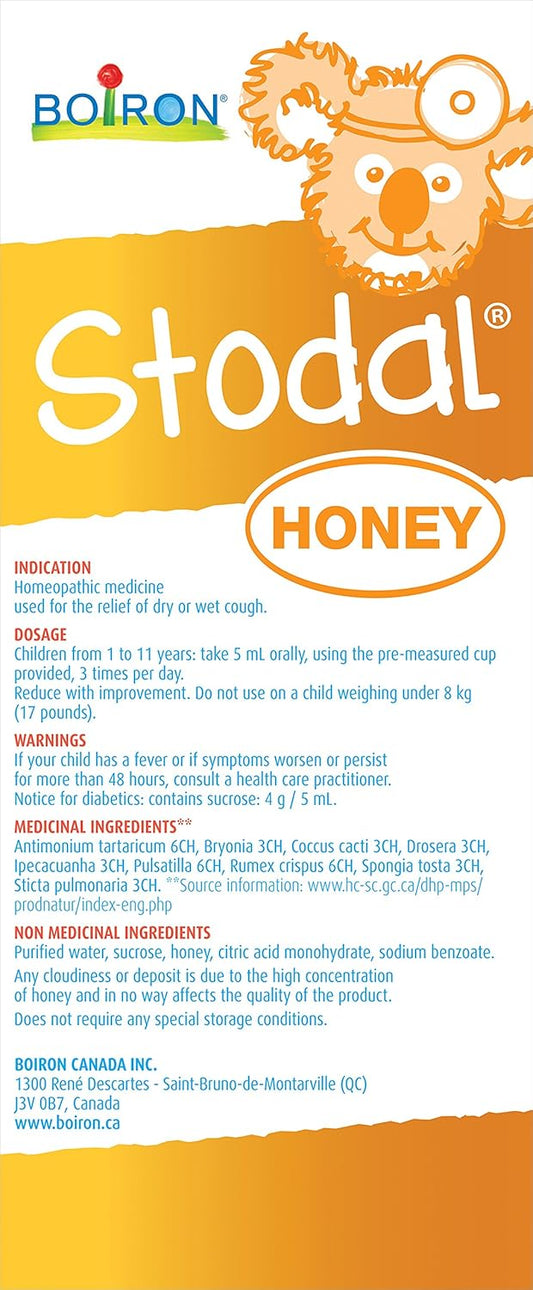 Boiron Stodal Children's Honey Syrup, 200ml, Homeopathic Medicine for Dry & Wet Cough